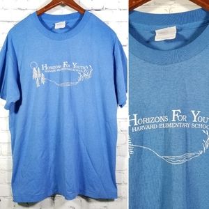 VTG Horizons For Youth T Shirt Blue L Hanes